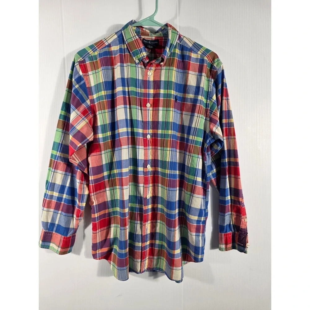 Ralph Lauren Boys XL 20 Multi Color Plaid Button Down Shirt Long Sleeve Cotton - Picture 5 of 12